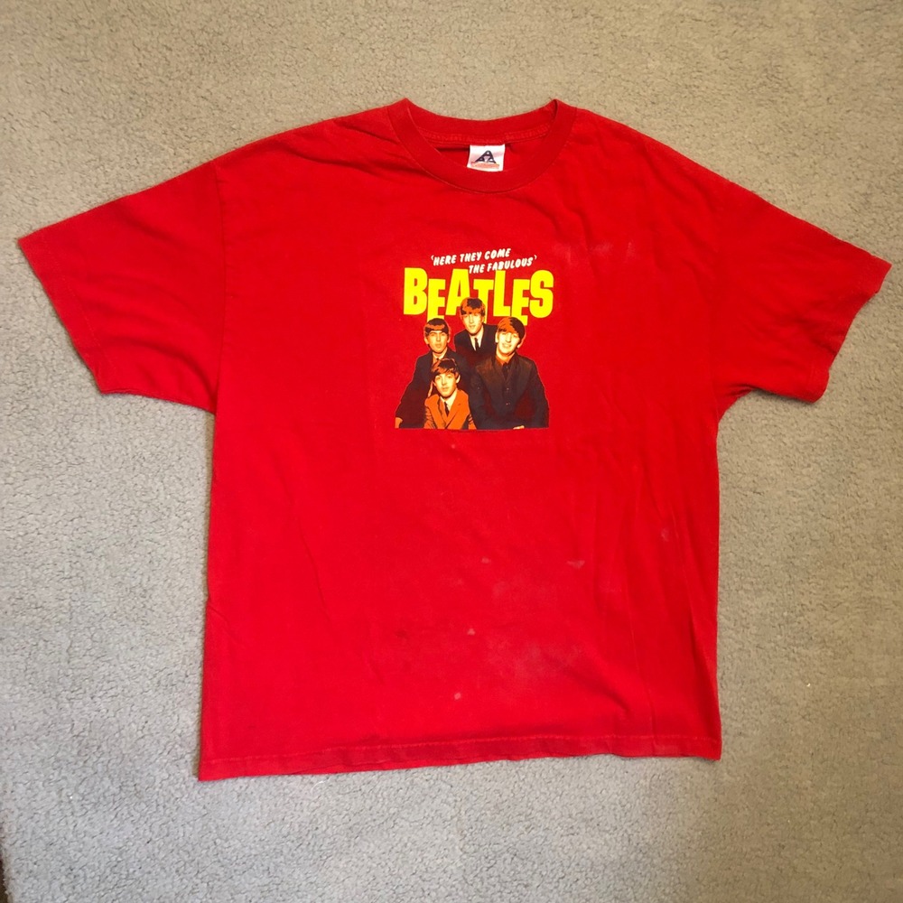 Vtg‎ Y2K Beatles American Tour Red Graphic T-Shirt XL AAA Tag Rock Band Tee